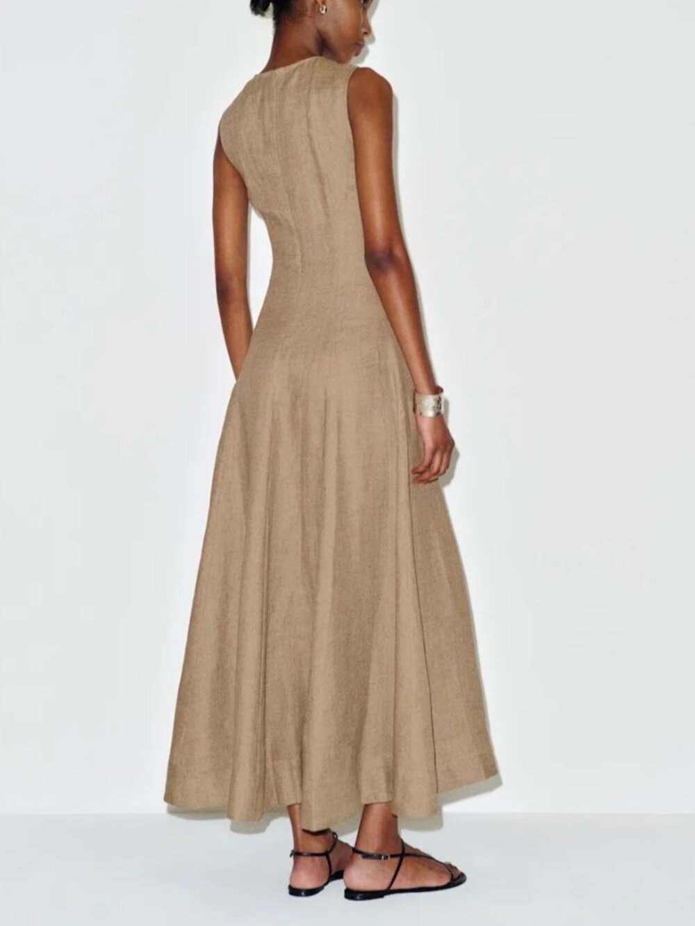 NEW Reformation Cecilia Linen Sleeveless Maxi Dress Dark Oatmeal Tan | US 4 UK 8 - Picture 3 of 14
